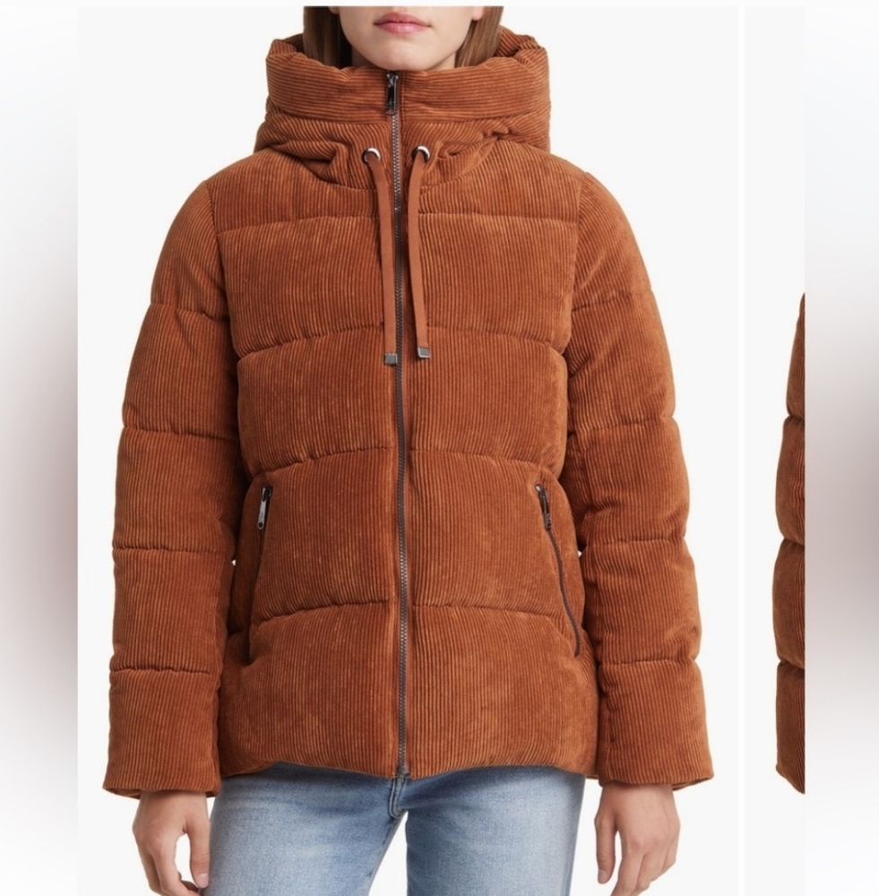 Sam Edelman Corduroy puffer jacket coat hooded